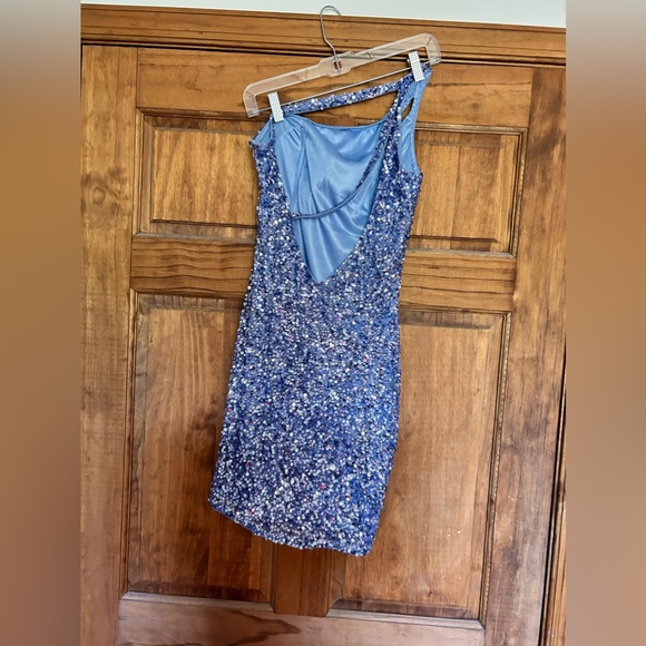 One Shoulder Open Back Blue Homecoming Dress - Picture 2 of 2